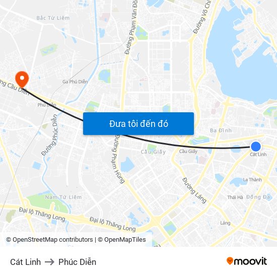 Cát Linh to Phúc Diễn map