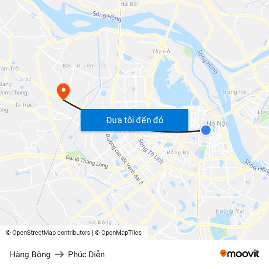 Hàng Bông to Phúc Diễn map