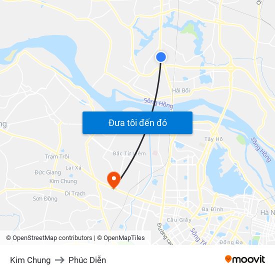 Kim Chung to Phúc Diễn map