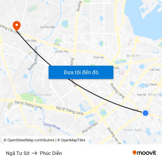 Ngã Tư Sở to Phúc Diễn map