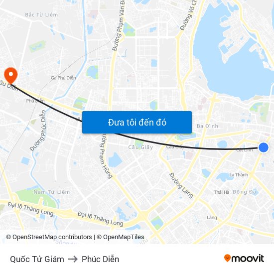 Quốc Tử Giám to Phúc Diễn map