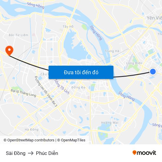 Sài Đồng to Phúc Diễn map