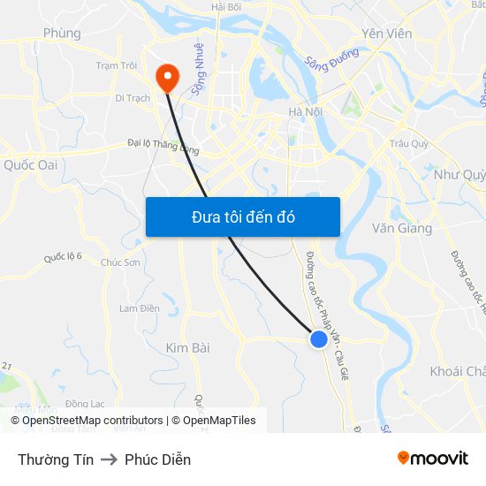 Thường Tín to Phúc Diễn map