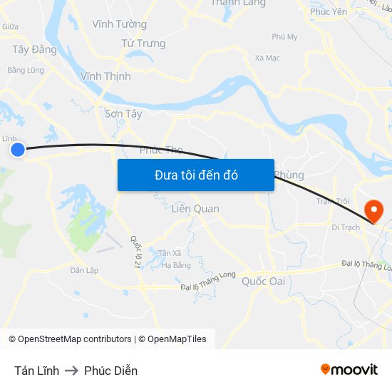 Tản Lĩnh to Phúc Diễn map