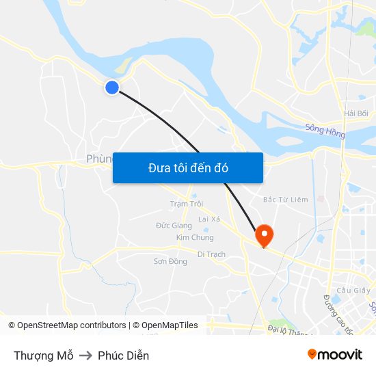 Thượng Mỗ to Phúc Diễn map