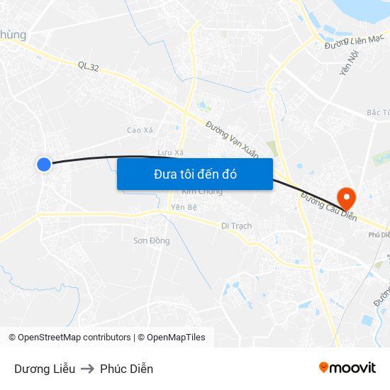 Dương Liễu to Phúc Diễn map