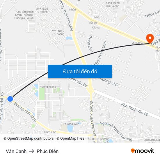 Vân Canh to Phúc Diễn map
