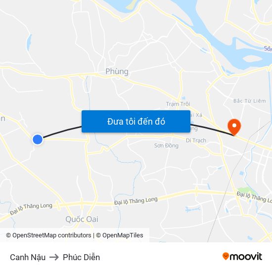 Canh Nậu to Phúc Diễn map