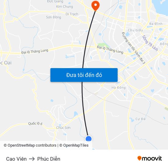 Cao Viên to Phúc Diễn map