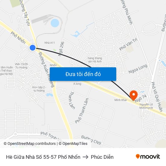 Hè Giữa Nhà Số 55-57 Phố Nhổn to Phúc Diễn map