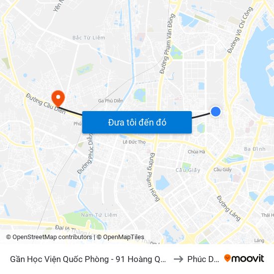 Gần Học Viện Quốc Phòng - 91 Hoàng Quốc Việt to Phúc Diễn map