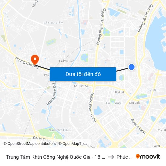 Trung Tâm Khtn Công Nghệ Quốc Gia - 18 Hoàng Quốc Việt to Phúc Diễn map