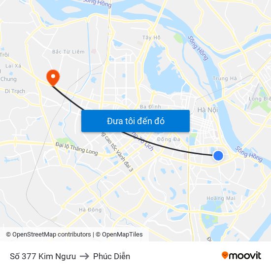 Số 377 Kim Ngưu to Phúc Diễn map