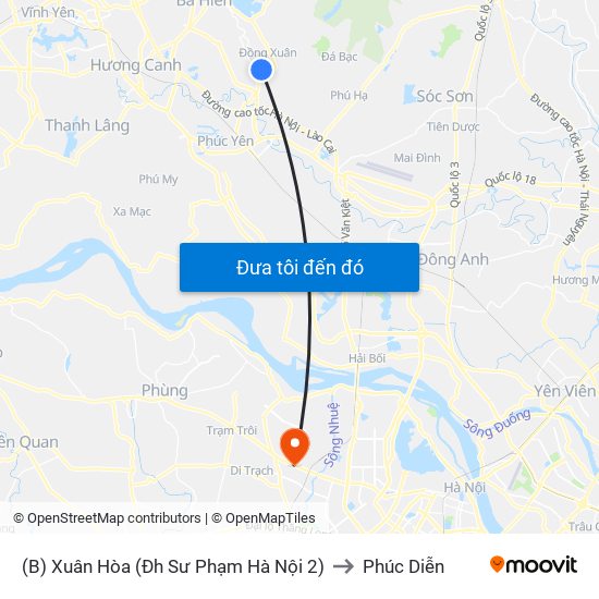 (B) Xuân Hòa (Đh Sư Phạm Hà Nội 2) to Phúc Diễn map