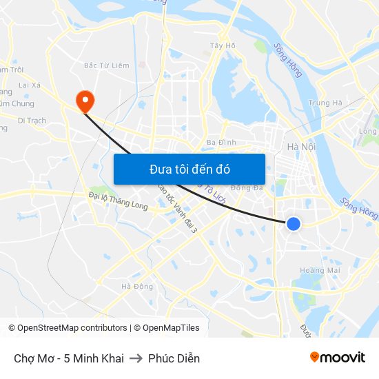 Chợ Mơ - 5 Minh Khai to Phúc Diễn map