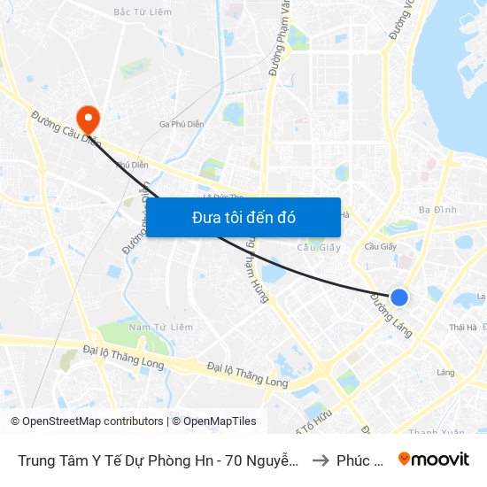 Trung Tâm Y Tế Dự Phòng Hn - 70 Nguyễn Chí Thanh to Phúc Diễn map