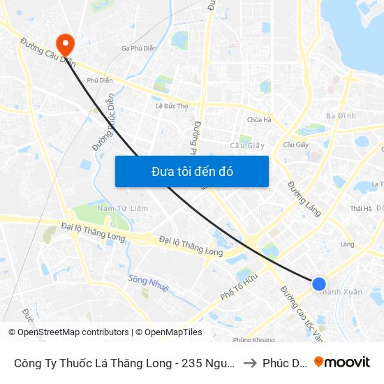 Công Ty Thuốc Lá Thăng Long - 235 Nguyễn Trãi to Phúc Diễn map