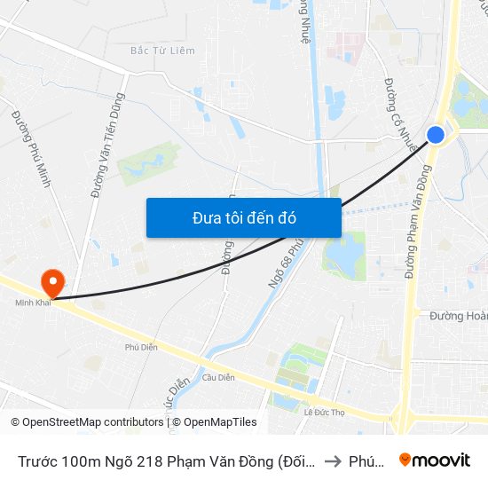 Trước 100m Ngõ 218 Phạm Văn Đồng (Đối Diện Công Viên Hòa Bình) to Phúc Diễn map