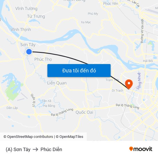 (A) Sơn Tây to Phúc Diễn map