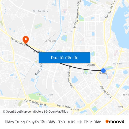 Điểm Trung Chuyển Cầu Giấy - Thủ Lệ 02 to Phúc Diễn map