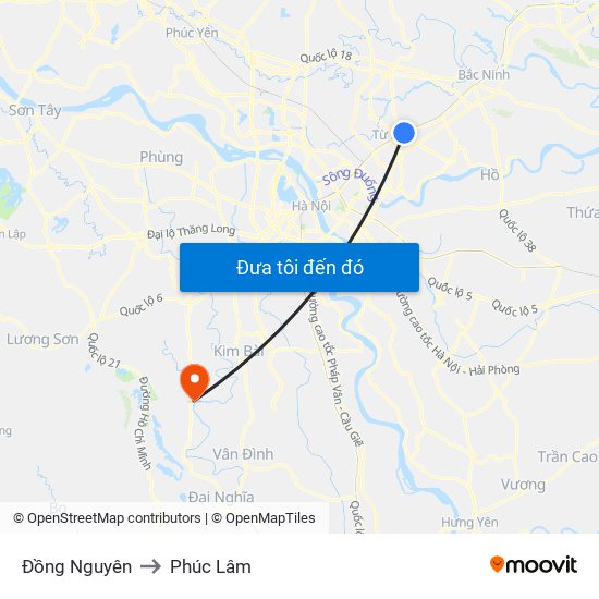 Đồng Nguyên to Phúc Lâm map