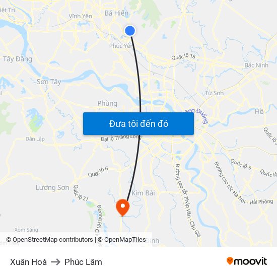 Xuân Hoà to Phúc Lâm map