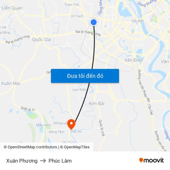 Xuân Phương to Phúc Lâm map