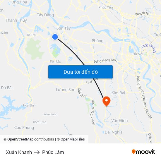 Xuân Khanh to Phúc Lâm map