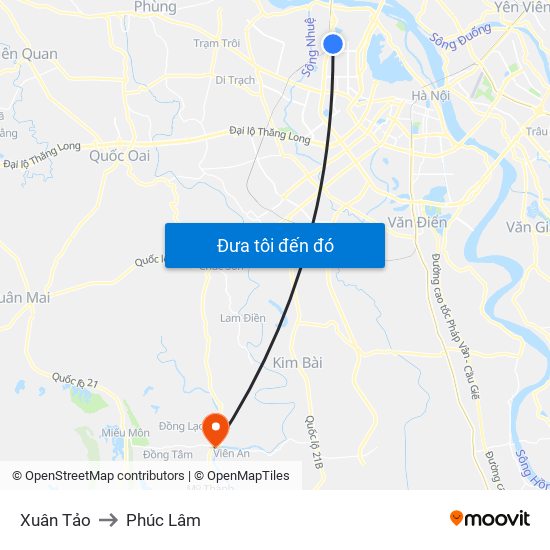 Xuân Tảo to Phúc Lâm map