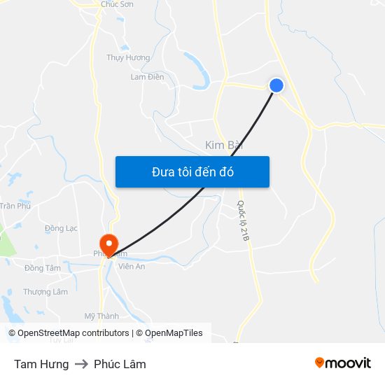 Tam Hưng to Phúc Lâm map