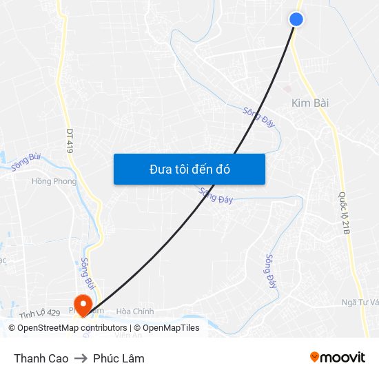 Thanh Cao to Phúc Lâm map