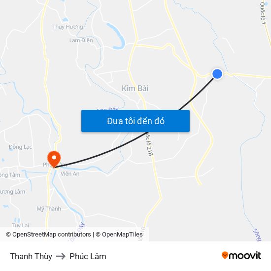 Thanh Thùy to Phúc Lâm map