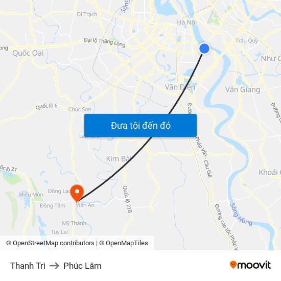Thanh Trì to Phúc Lâm map