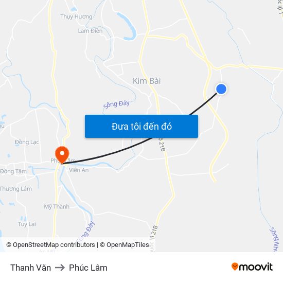 Thanh Văn to Phúc Lâm map
