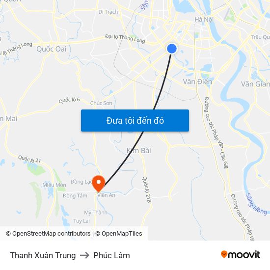 Thanh Xuân Trung to Phúc Lâm map