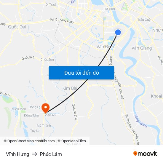 Vĩnh Hưng to Phúc Lâm map