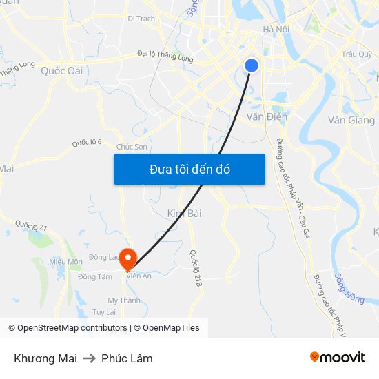 Khương Mai to Phúc Lâm map