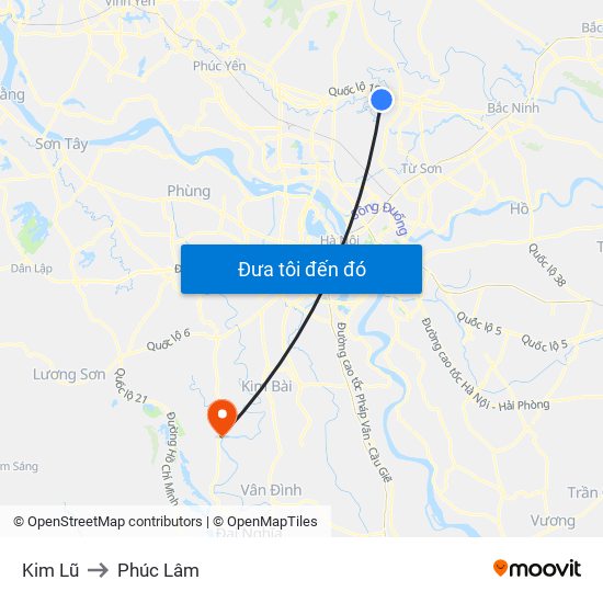 Kim Lũ to Phúc Lâm map