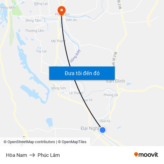 Hòa Nam to Phúc Lâm map