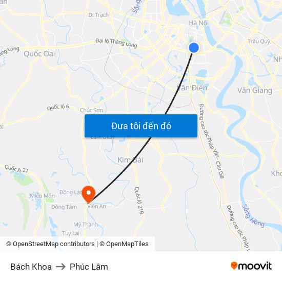 Bách Khoa to Phúc Lâm map