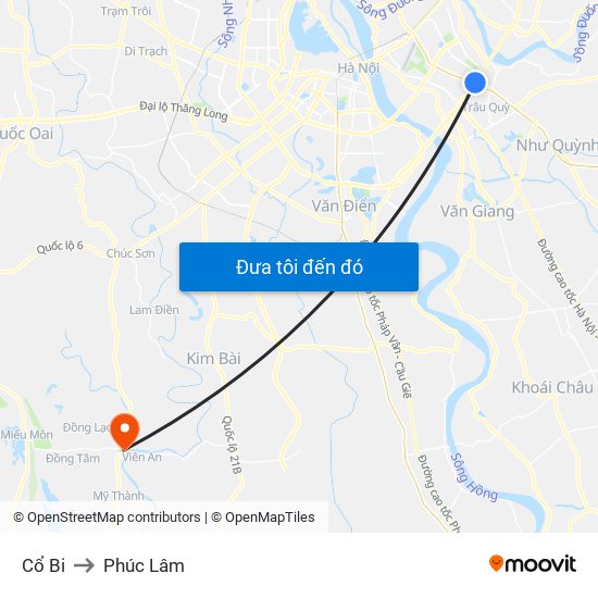 Cổ Bi to Phúc Lâm map