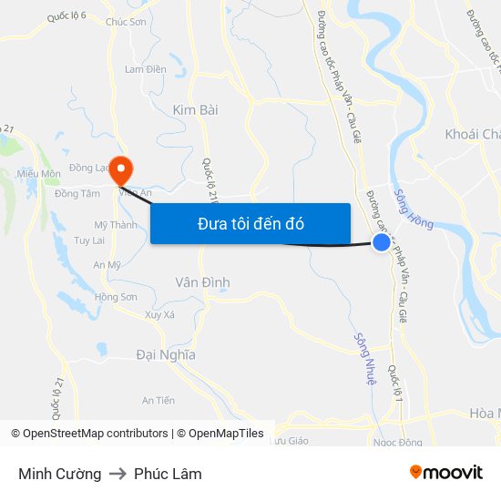 Minh Cường to Phúc Lâm map