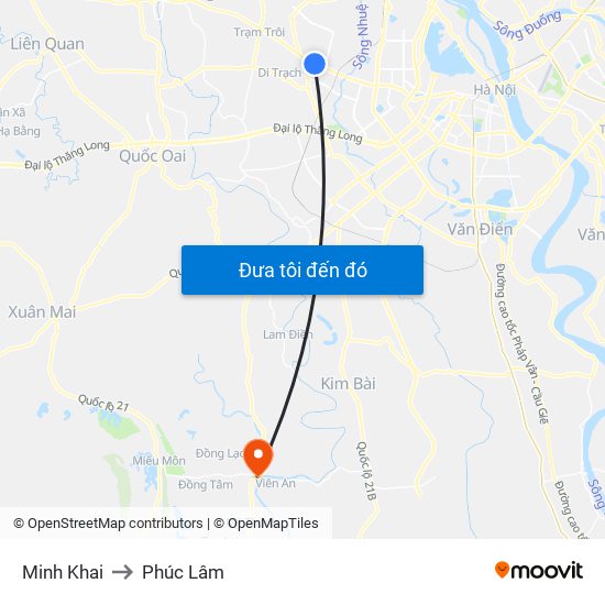 Minh Khai to Phúc Lâm map
