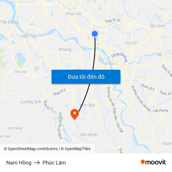Nam Hồng to Phúc Lâm map