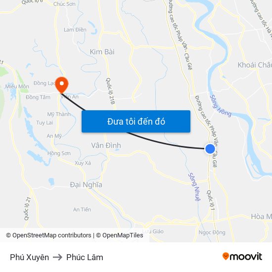 Phú Xuyên to Phúc Lâm map
