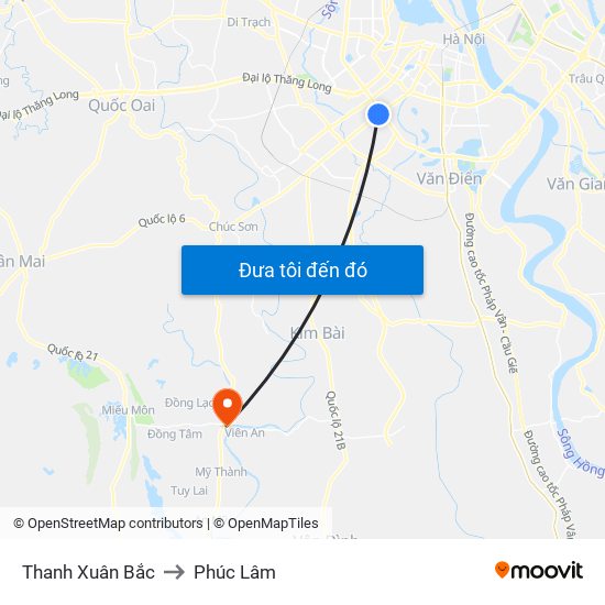 Thanh Xuân Bắc to Phúc Lâm map