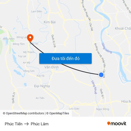 Phúc Tiến to Phúc Lâm map