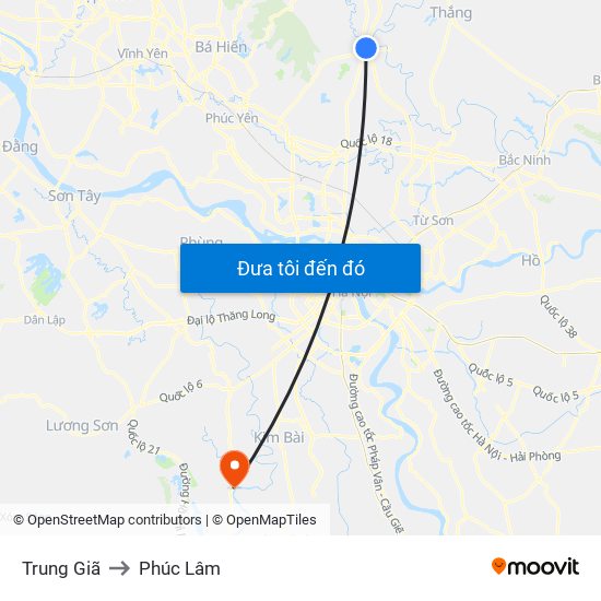 Trung Giã to Phúc Lâm map