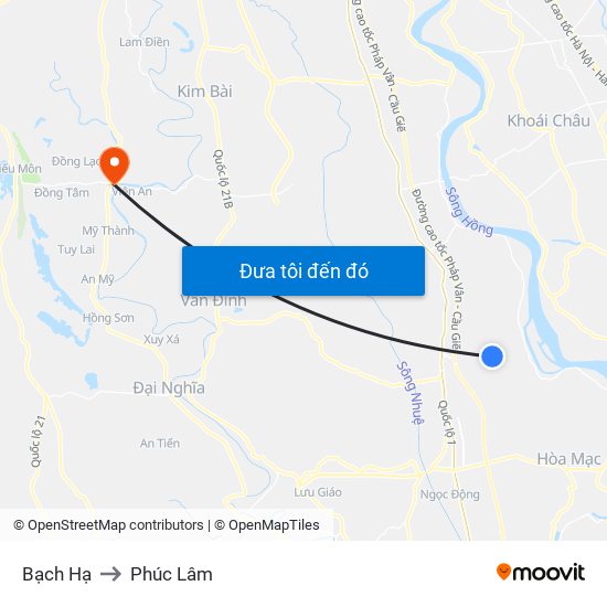 Bạch Hạ to Phúc Lâm map