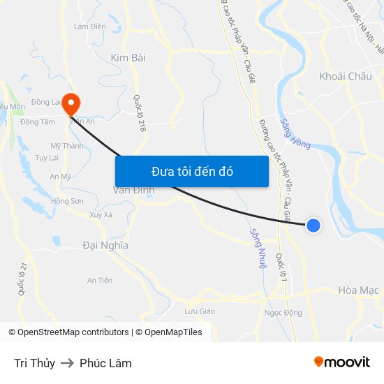 Tri Thủy to Phúc Lâm map